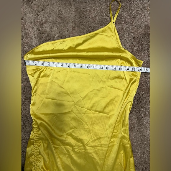 NWT CTU One-Shoulder Chartreuse Satin Dress - Picture 2 of 5